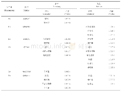 表3‘矮抗58’特异位点关联的主要农艺性状(P=0.05)