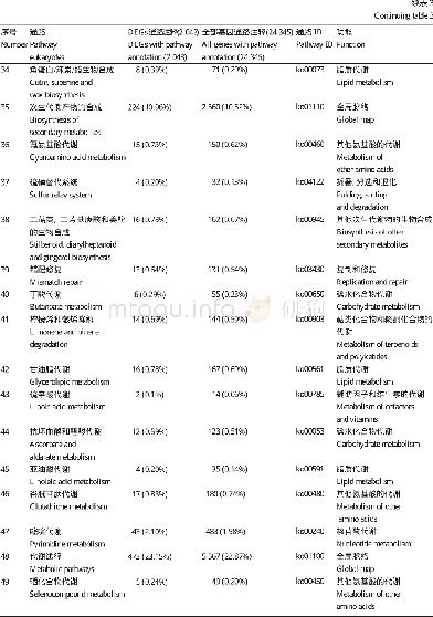 《表3 差异表达基因的KEGG代谢通路富集Table 3 KEGG pathways enriched in differentially expressed genes (DEGs)》