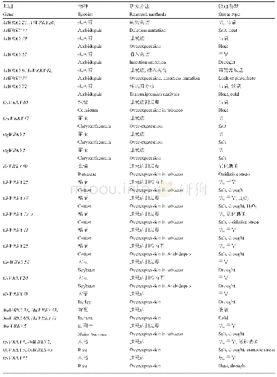 表1 非生物胁迫相关的WRKY转录因子