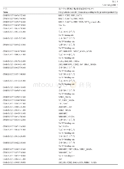 表3 芸薹属AC基因组Ces A基因启动子区结合位点预测(Threshold P-value≤1e-7)