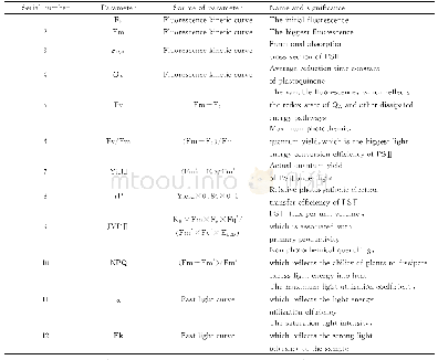 表1 由可变光脉冲诱导叶绿素荧光分析仪测得的光合荧光参数[9]