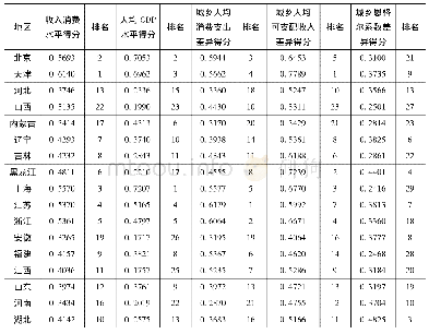 表1 9 收入消费水平及各指标得分和排名情况