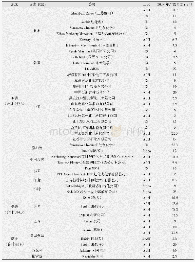 表2 2019年世界MMA生产装置