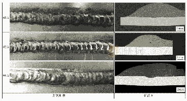 图2 不同焊接电流下焊缝宏观形貌和横截面