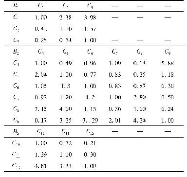表3 二级指标判断矩阵值