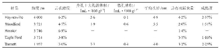 表1 北美地区典型深层页岩气储层特征统计表