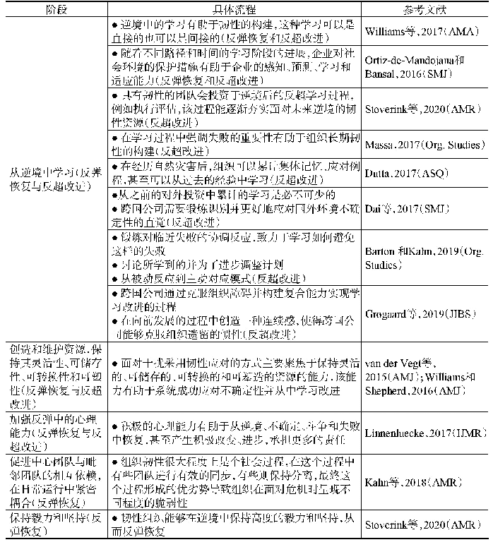 表4 组织韧性过程的总结