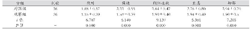 表2 临床症状评分（分，±s)