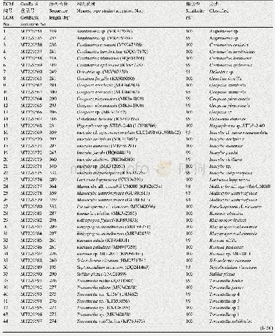 表2 毛乌素沙地樟子松ECMF根尖ITS区段DNA序列的BLAST比对结果