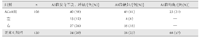 表1 大脑前动脉A1段发生变异的类型与前交通动脉动脉瘤的关系