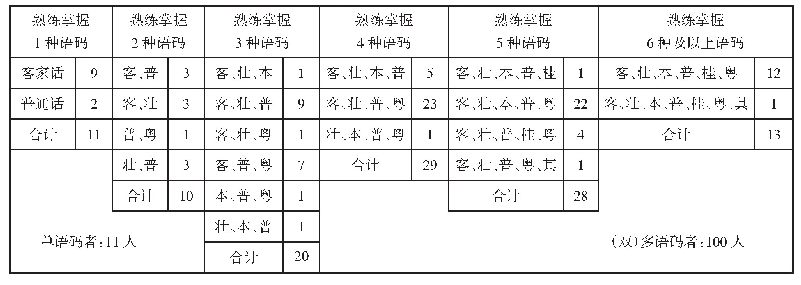 表3 熟练掌握的语码类型（N=111)(4)