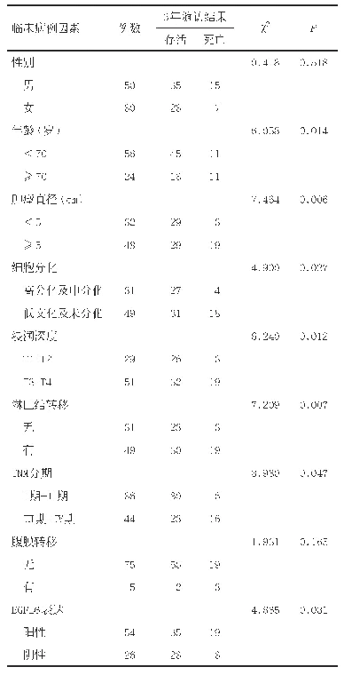 表2 80例胃癌患者临床病理因素与预后的关系（例）