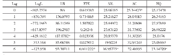 表5 最佳滞后阶数的判断结果