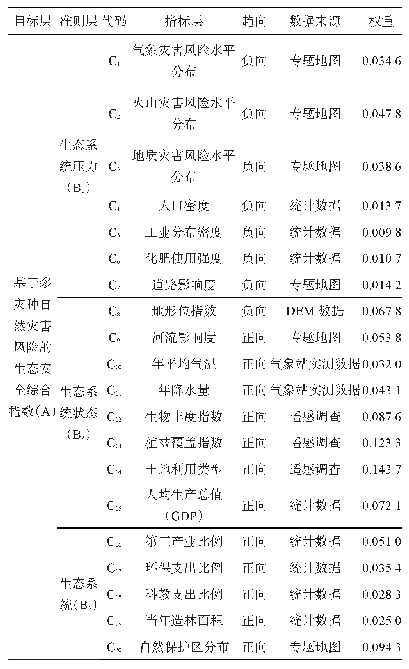 表1 基于多灾种自然灾害风险的生态安全综合评价指标体系