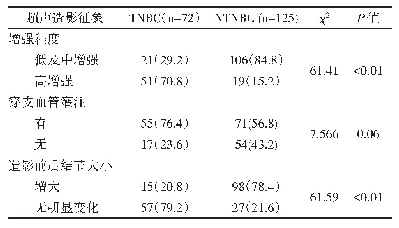 表2 TNBC与NTNBC超声造影征象比较[n(%)]
