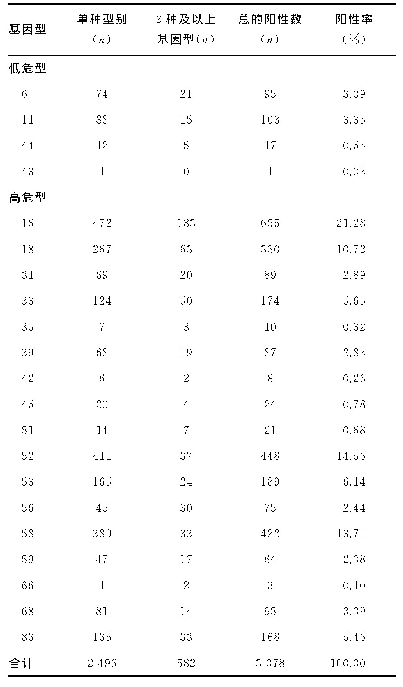 表2 HPV的21种基因型分布情况