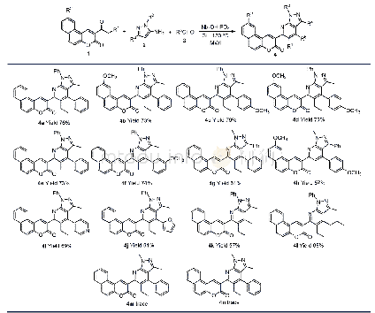 表2 香豆素修饰[4,3-d]吡唑并[3,4-b]吡啶衍生物4的合成a