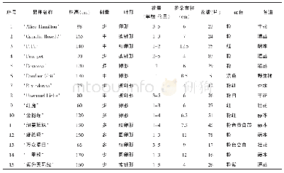 表1 部分引种月季品种性状观测