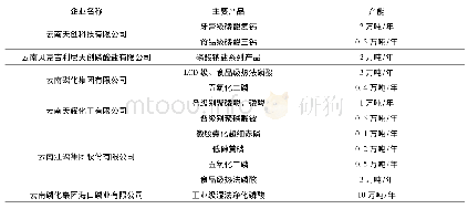 表4 云南省部分主要精细磷化工企业的产品及产能情况