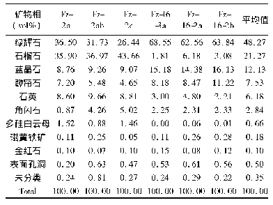 表1 通过扫描电镜面扫TIMA矿物分析程序得到的榴辉岩捕虏体Fz-2和Fz-16的多个样品中的矿物体积百分比