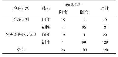 表1 120例子宫内膜癌疑似患者的经阴道彩色多普勒超声与分段诊刮结果