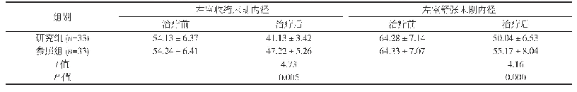 表2 两组患者的心功能指标对比(mm,±s)