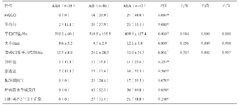 表2 病灶主要CT征象及统计结果