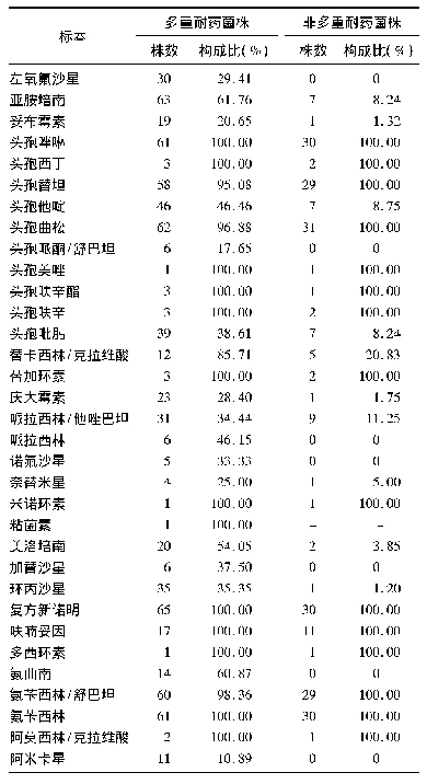 表3 多重耐药菌株与非多重耐药菌株耐药率比较