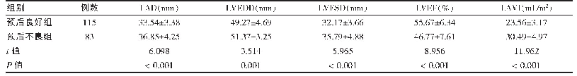 表2 两组超声心动图相关参数及LAVI的比较（±s)
