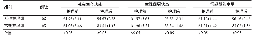 表1 延伸护理组与常规护理组生存质量比较（±s，分）