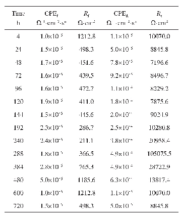 表4 镀锌钢在3#反渗透水中电化学阻抗谱拟合结果