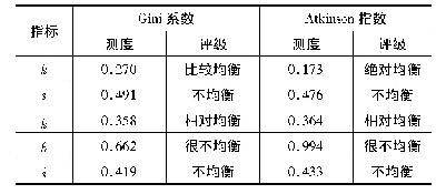 表3 各表征指标的Gini系数与Atkinson指数