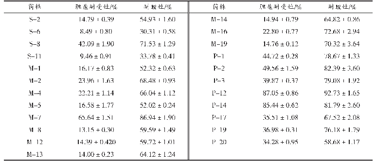 表2 菌株的胆盐耐受性和耐酸性