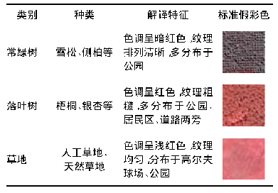 表1 北京市常用植物类型及对应遥感解译特征