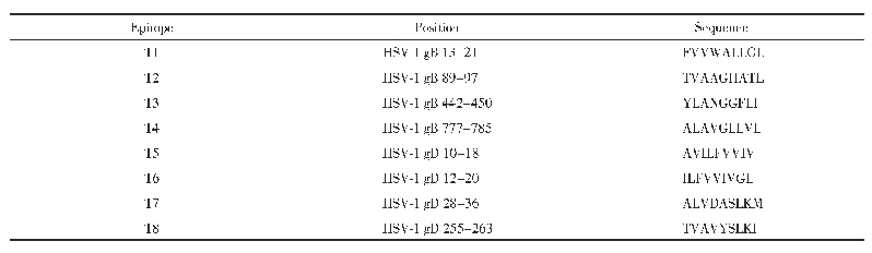 表2 筛选的HSV-1 g B和g D的预测表位