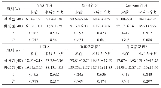 表2 两组手术前后肩关节功能及疼痛反应情况比较