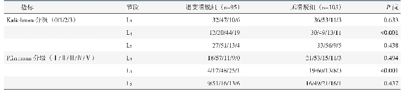 表3 两组患者关节突退变分级和椎间盘退变分级结果与比较