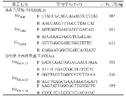 《表1 PCR引物序列：重症监护病房耐碳青霉烯鲍曼不动杆菌6种耐药基因检测》