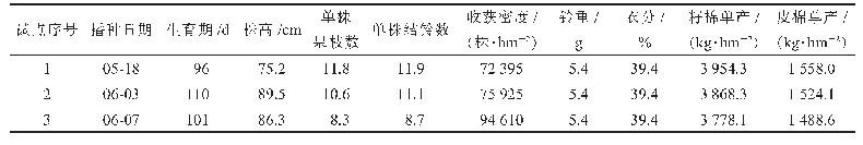 表1 不同播种模式下中棉425农艺性状及产量表现
