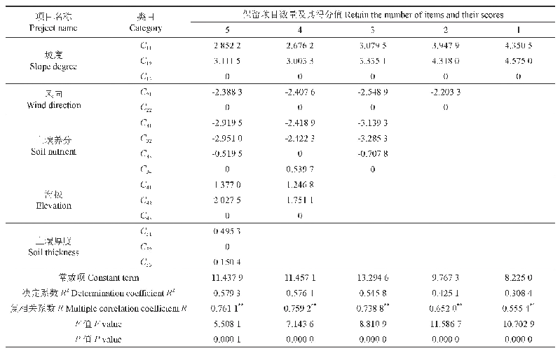 表6 数量化得分表：海岸沙地木麻黄林立地质量评价及类型划分