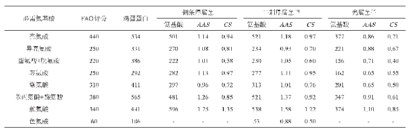 表5 侧条厚唇鱼肌肉必需氨基酸组成的评价