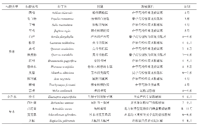 表2 园林中常见的易致敏植物