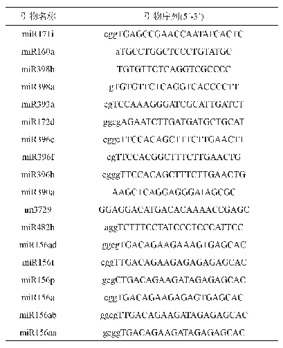 表1 试验中所用引物：苹果炭疽病抗性miRNA的筛选