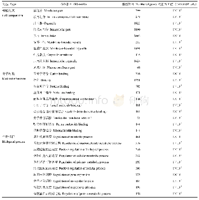 表3 差异表达基因最显著富集的GO条目