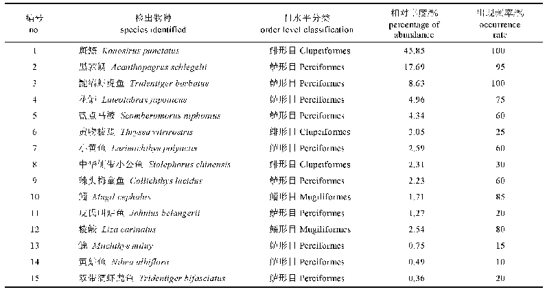 表1 通过象山港水域环境DNA检出的优势鱼类物种统计