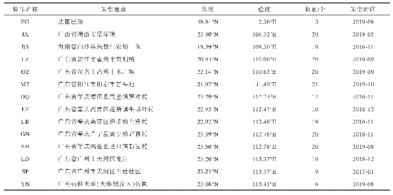 表1 广藿香样品信息（按经度排序）