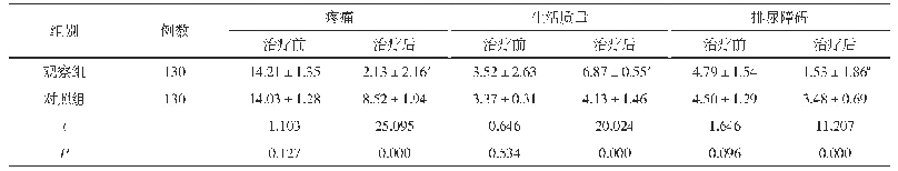 表1 两组患者治疗前后NIH-CPSI评分对比(±s,分)