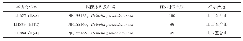 表1 山西样本的ITS片段在NCBI上BLAST结果一览表