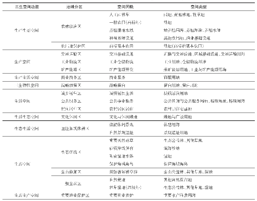 表1 三生空间分类表征体系框架