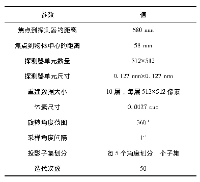 表1 实验参数：CL迭代重建算法的GPU实现